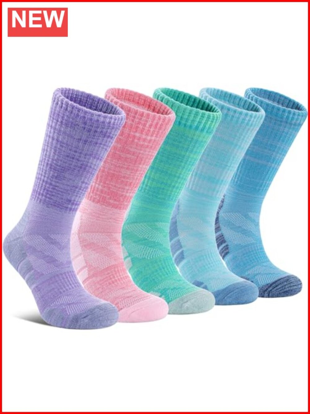 Women Hiking Crew Socks Running Athletic Thick Cushion Moisture Wicking 5 Pairs